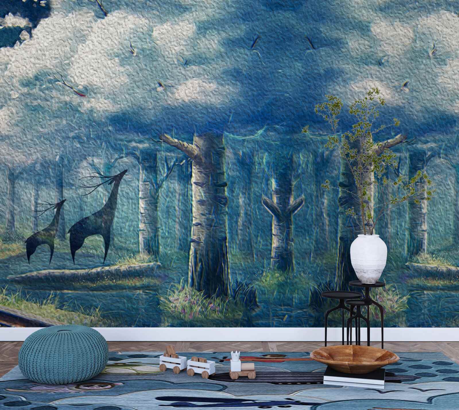 Fototapeta jelenie spacerują po zimnym lesie