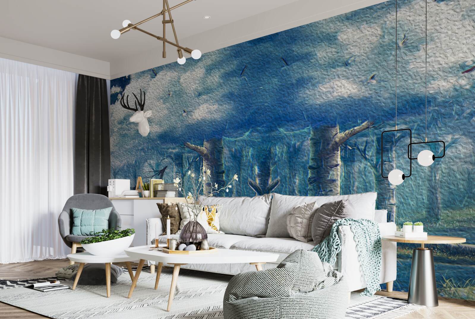 Fototapeta jelenie spacerują po zimnym lesie