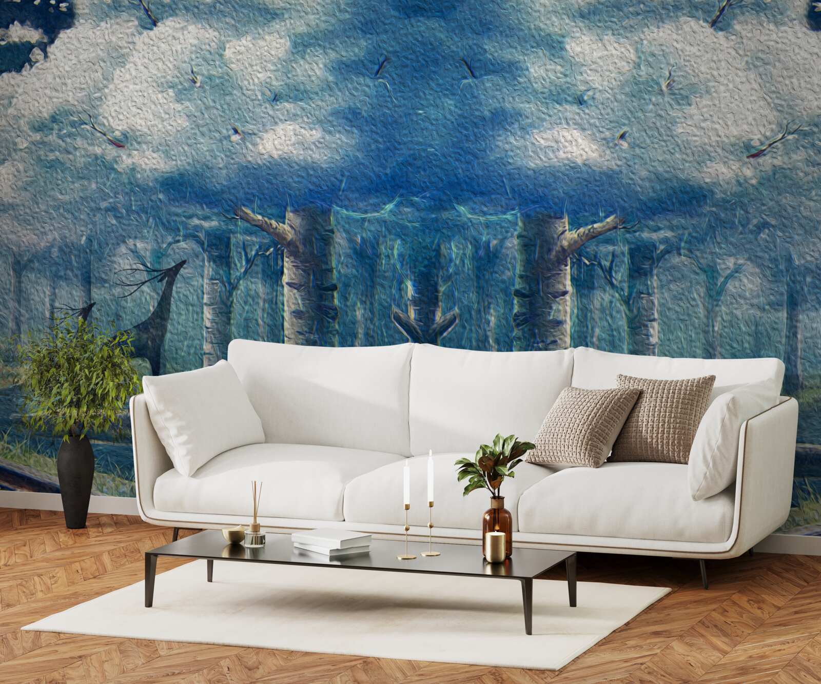 Fototapeta jelenie spacerują po zimnym lesie