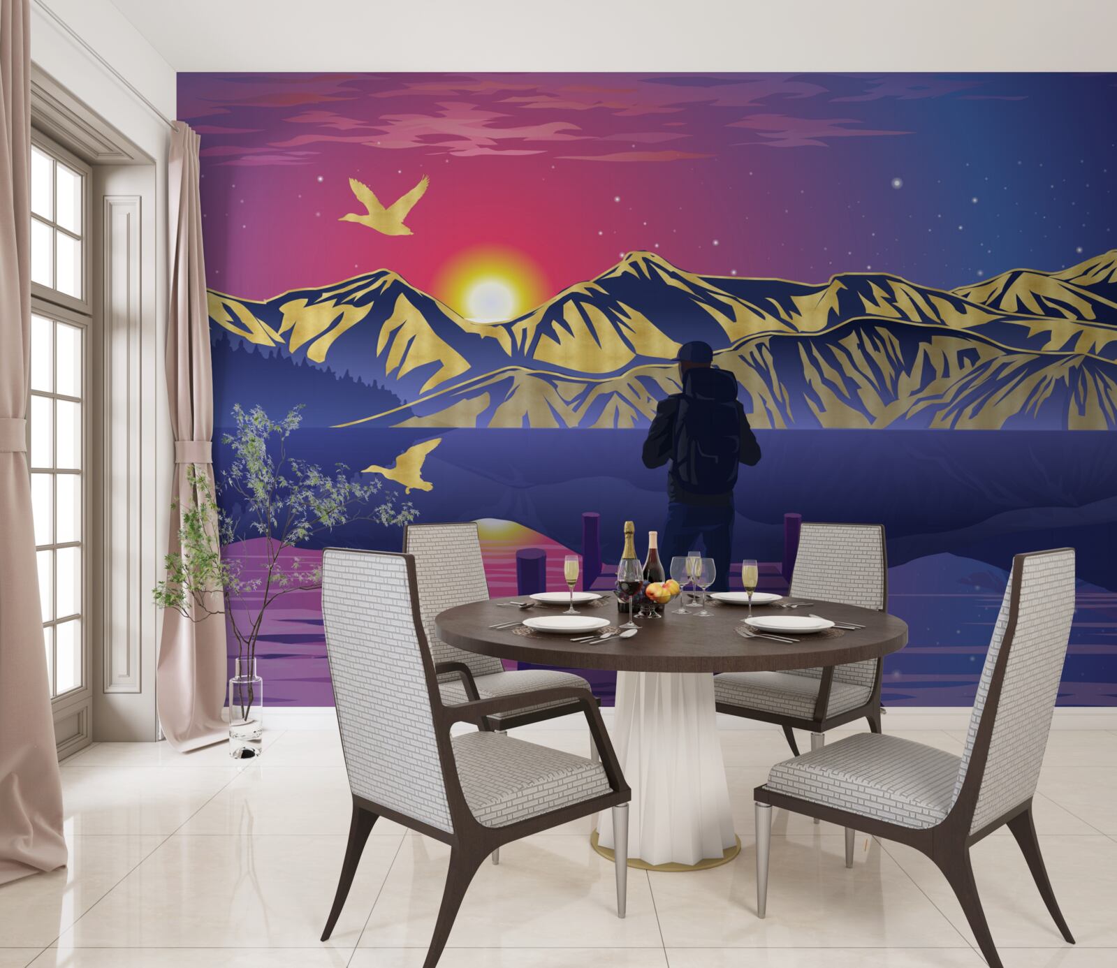 Fototapeta na moście turysta spotyka świt