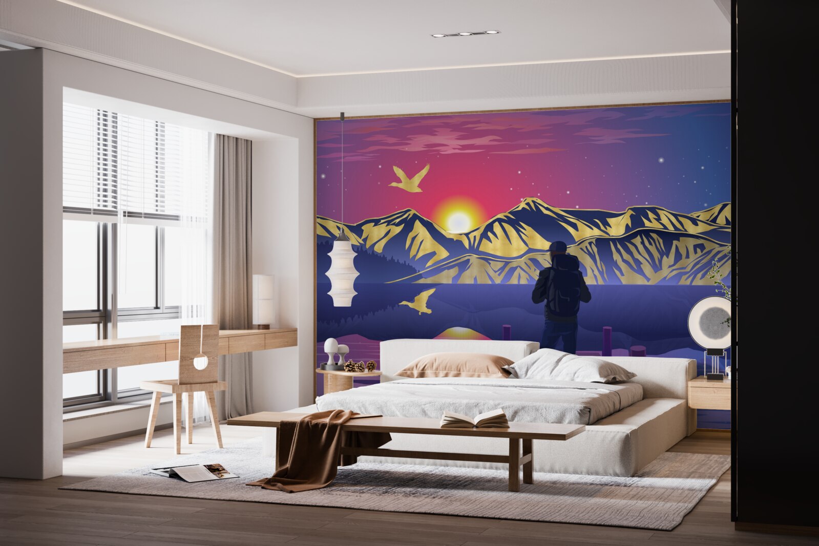 Fototapeta na moście turysta spotyka świt