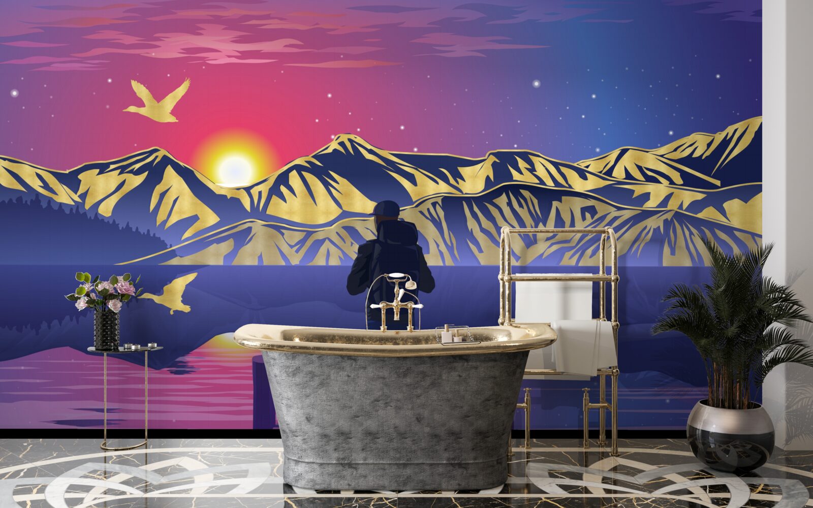 Fototapeta na moście turysta spotyka świt