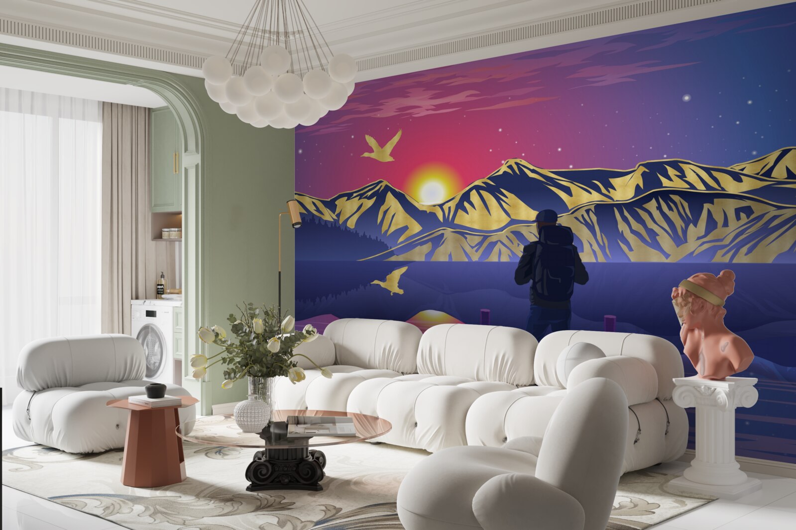 Fototapeta na moście turysta spotyka świt