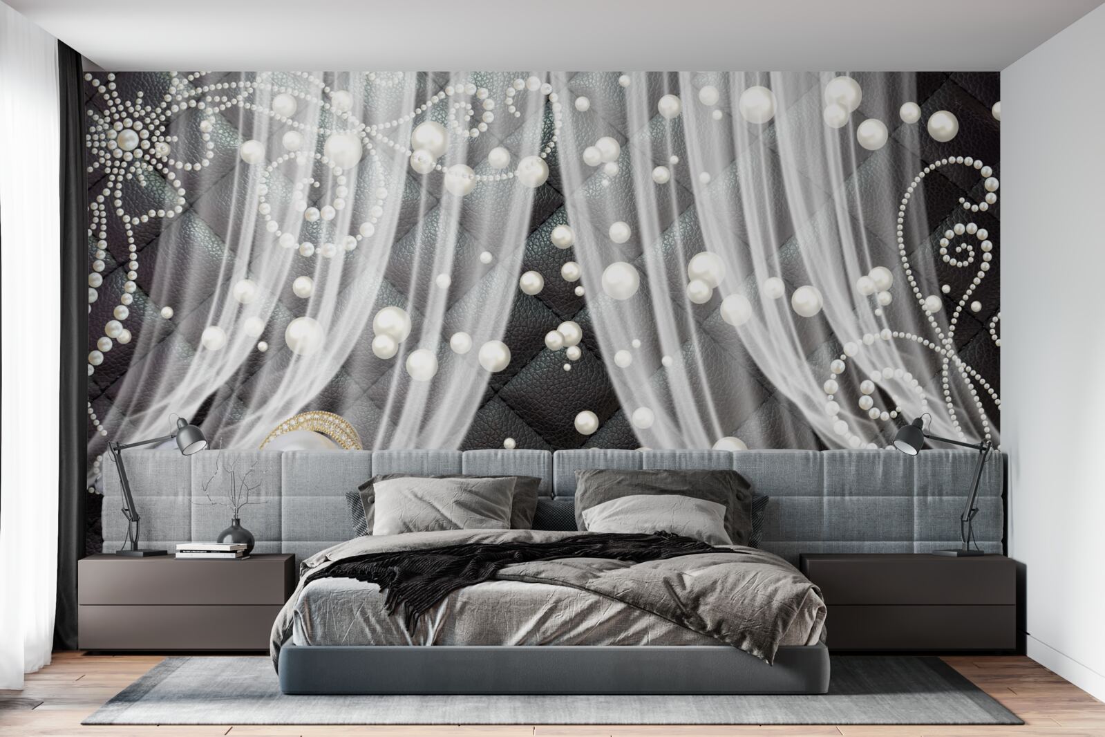 Fototapeta tiulowy wysadzany białymi diamentami