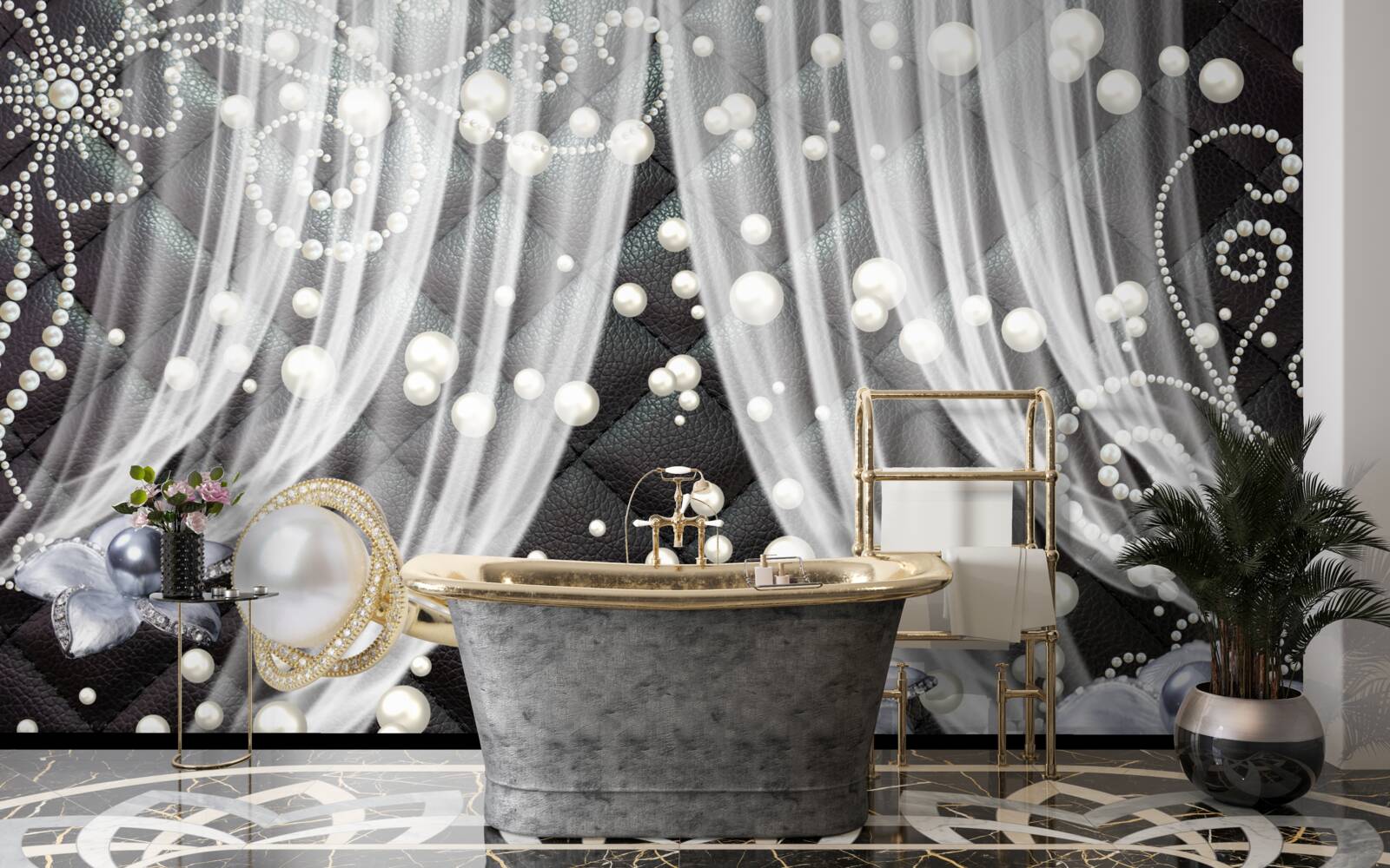 Fototapeta tiulowy wysadzany białymi diamentami