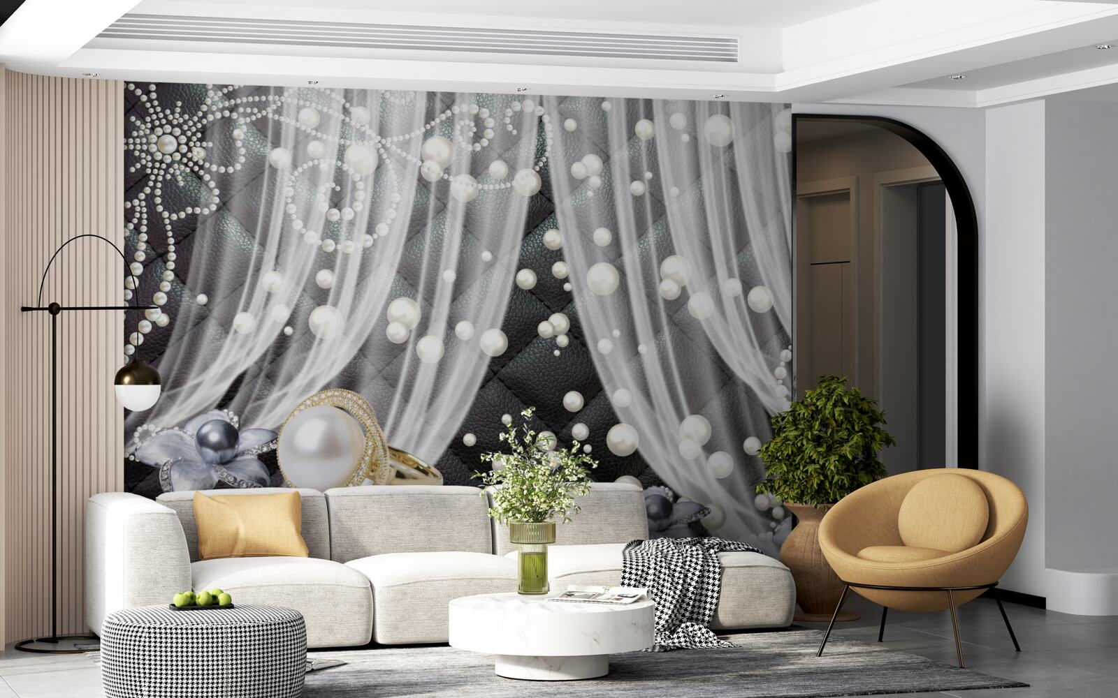 Fototapeta tiulowy wysadzany białymi diamentami