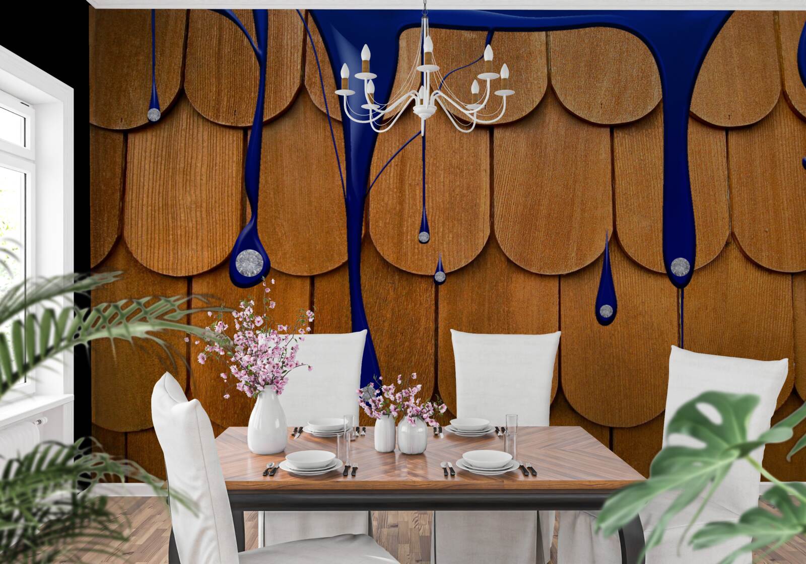 Fototapeta na brązowym dachu występuje kolor niebieski