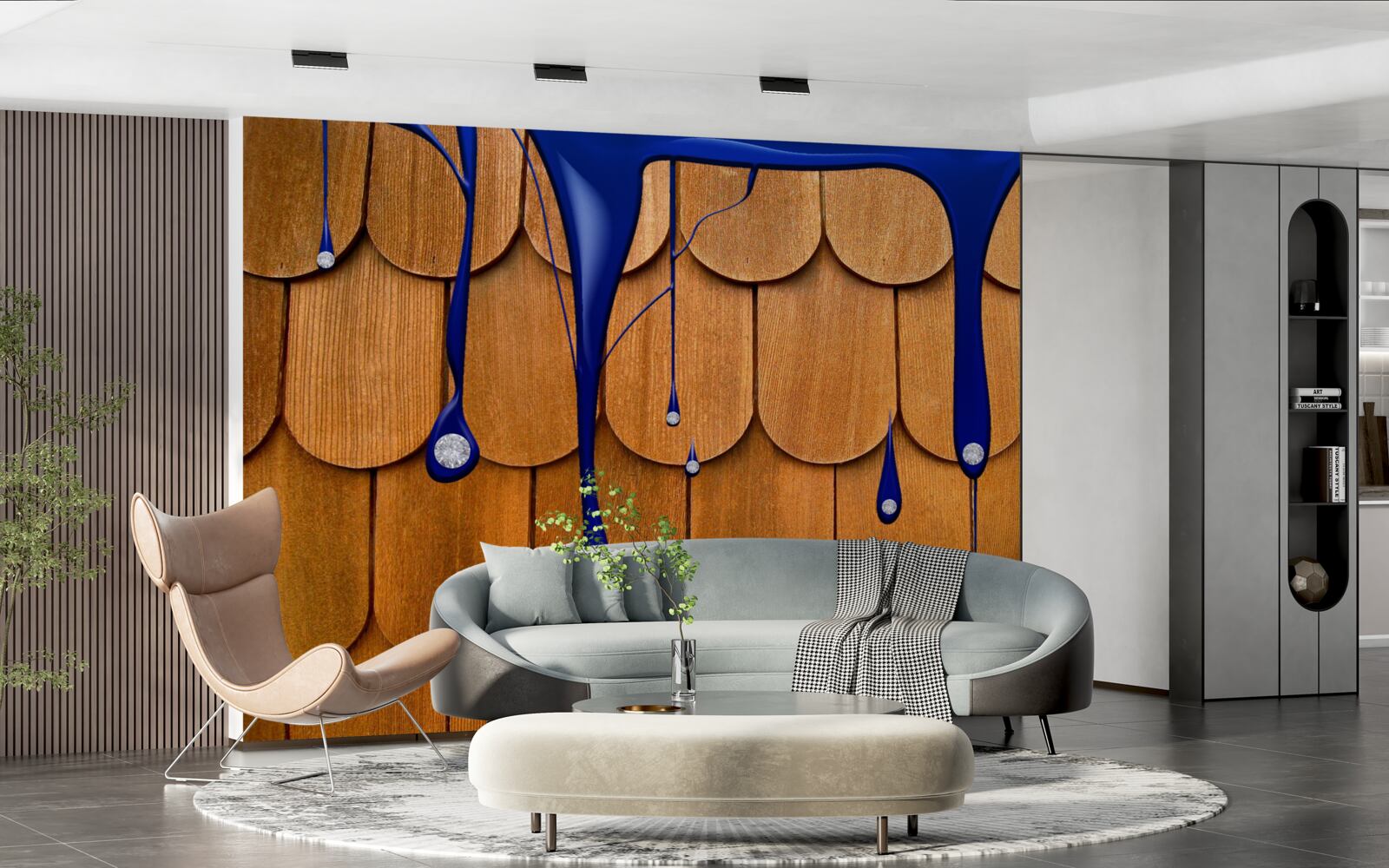 Fototapeta na brązowym dachu występuje kolor niebieski