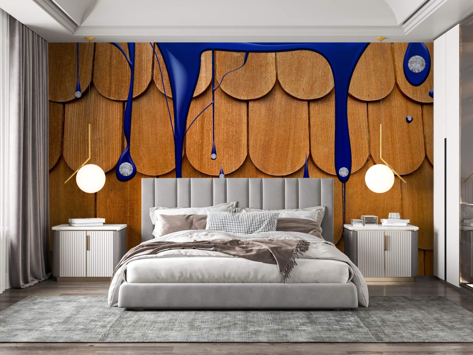 Fototapeta na brązowym dachu występuje kolor niebieski