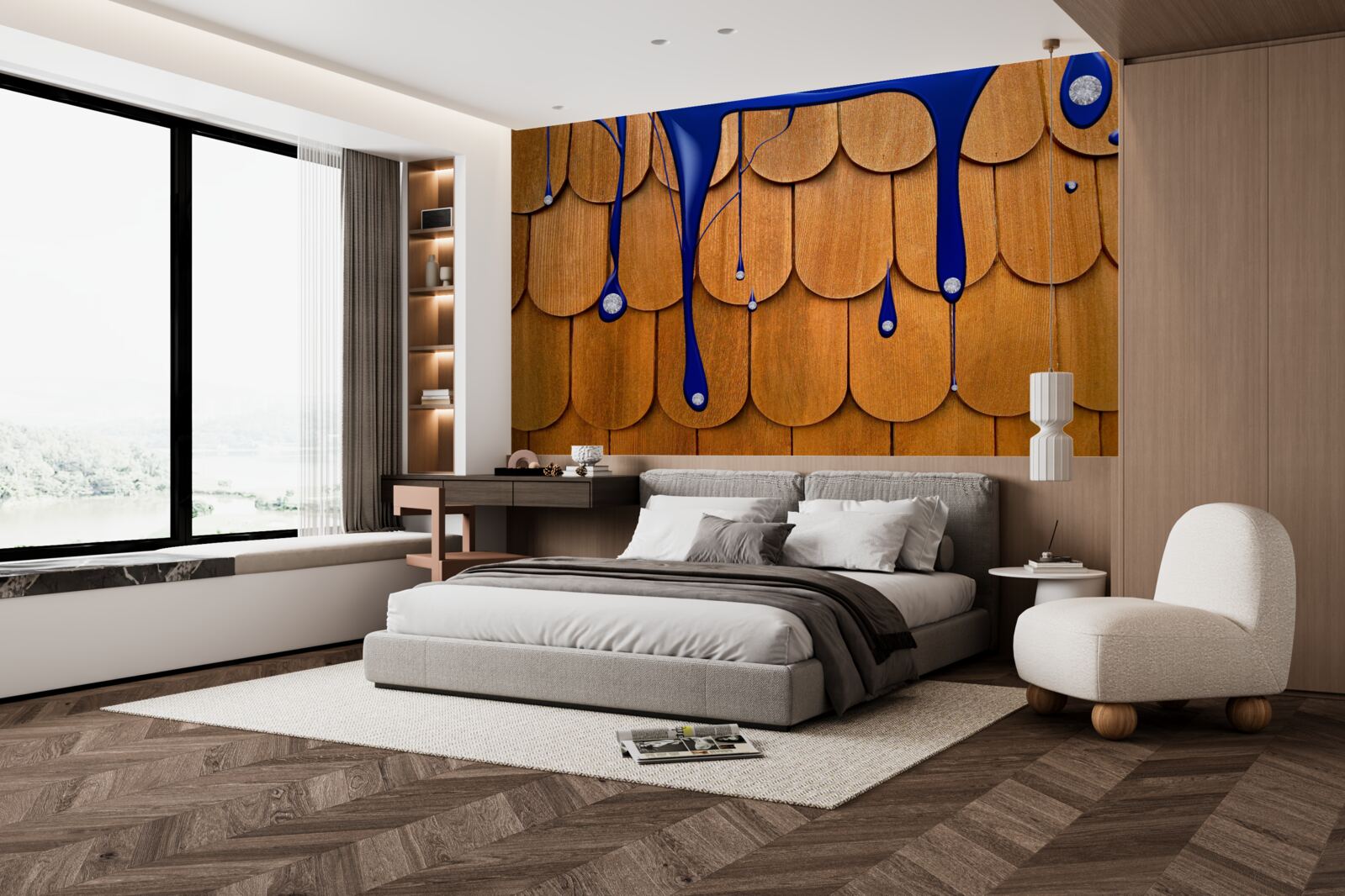 Fototapeta na brązowym dachu występuje kolor niebieski