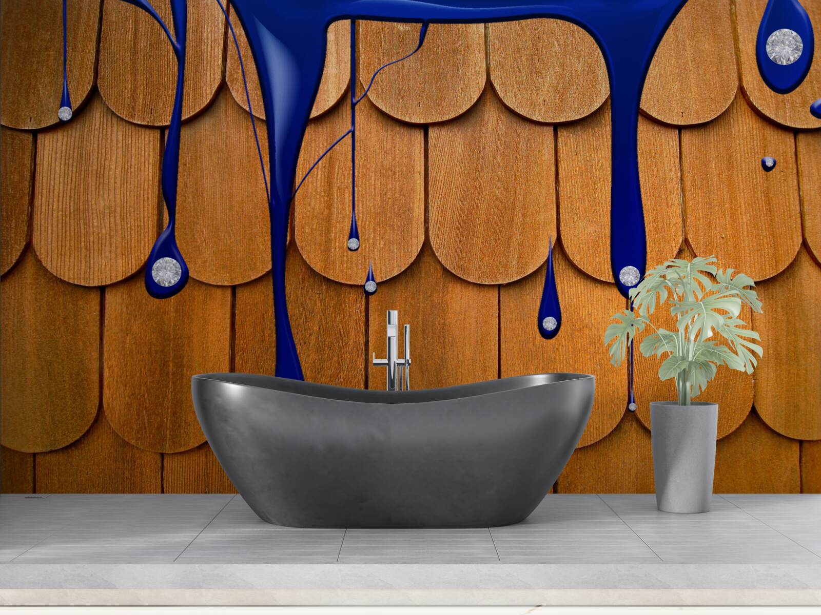 Fototapeta na brązowym dachu występuje kolor niebieski