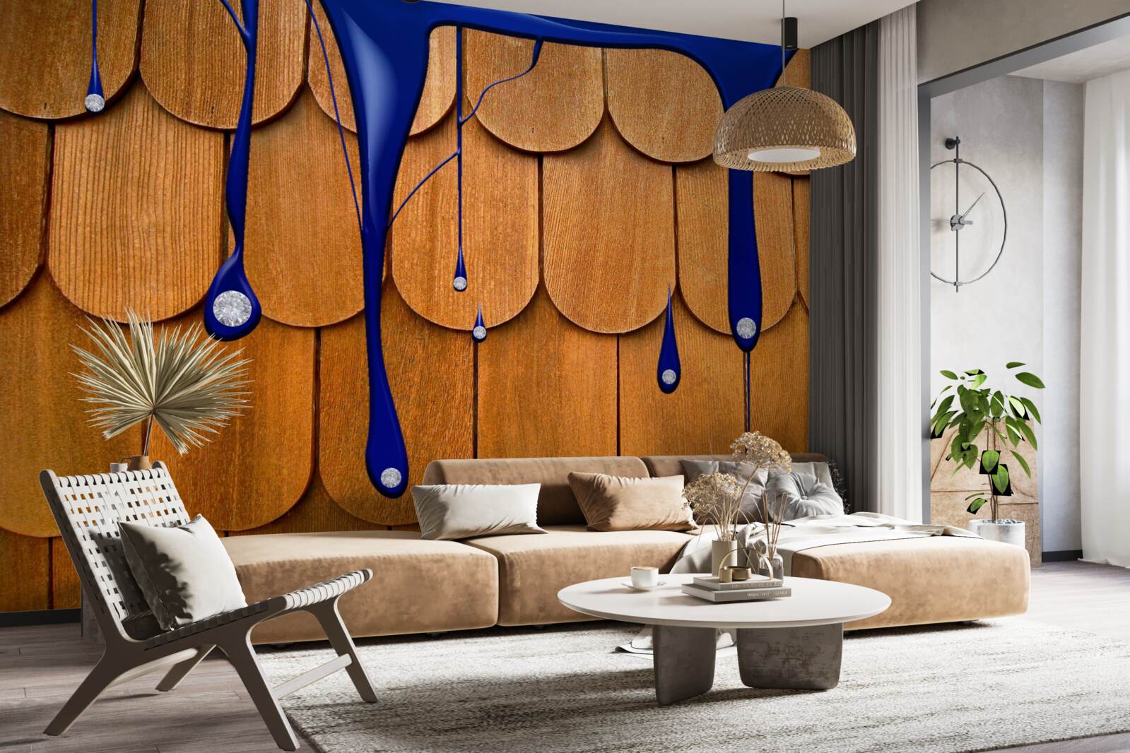 Fototapeta na brązowym dachu występuje kolor niebieski