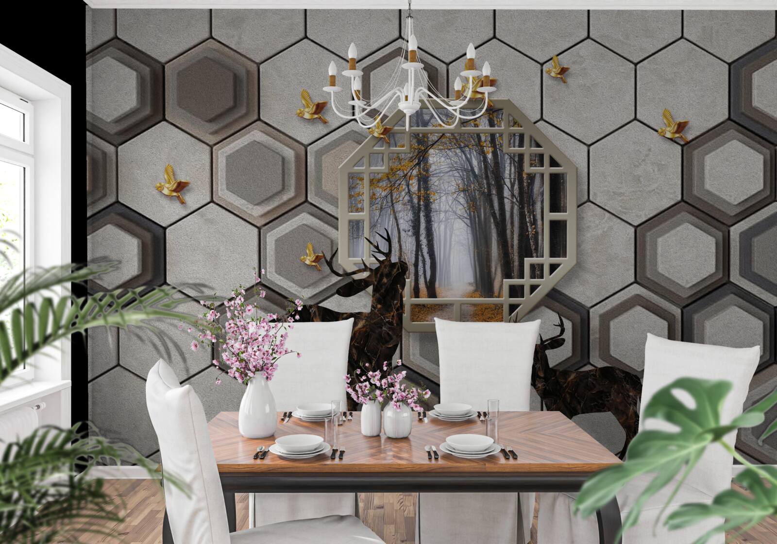 Fototapeta jeleń na tle lasu utworzony za pomocą mozaiki