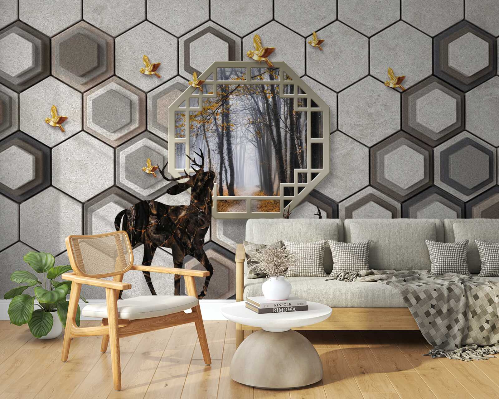 Fototapeta jeleń na tle lasu utworzony za pomocą mozaiki