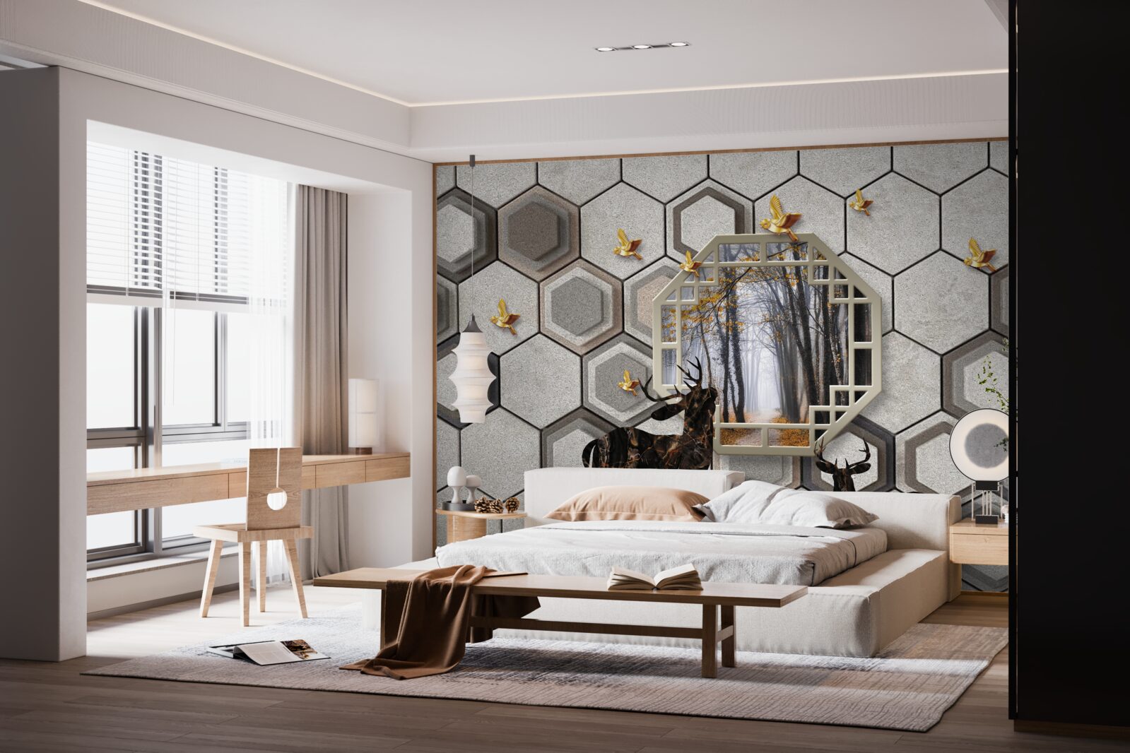 Fototapeta jeleń na tle lasu utworzony za pomocą mozaiki