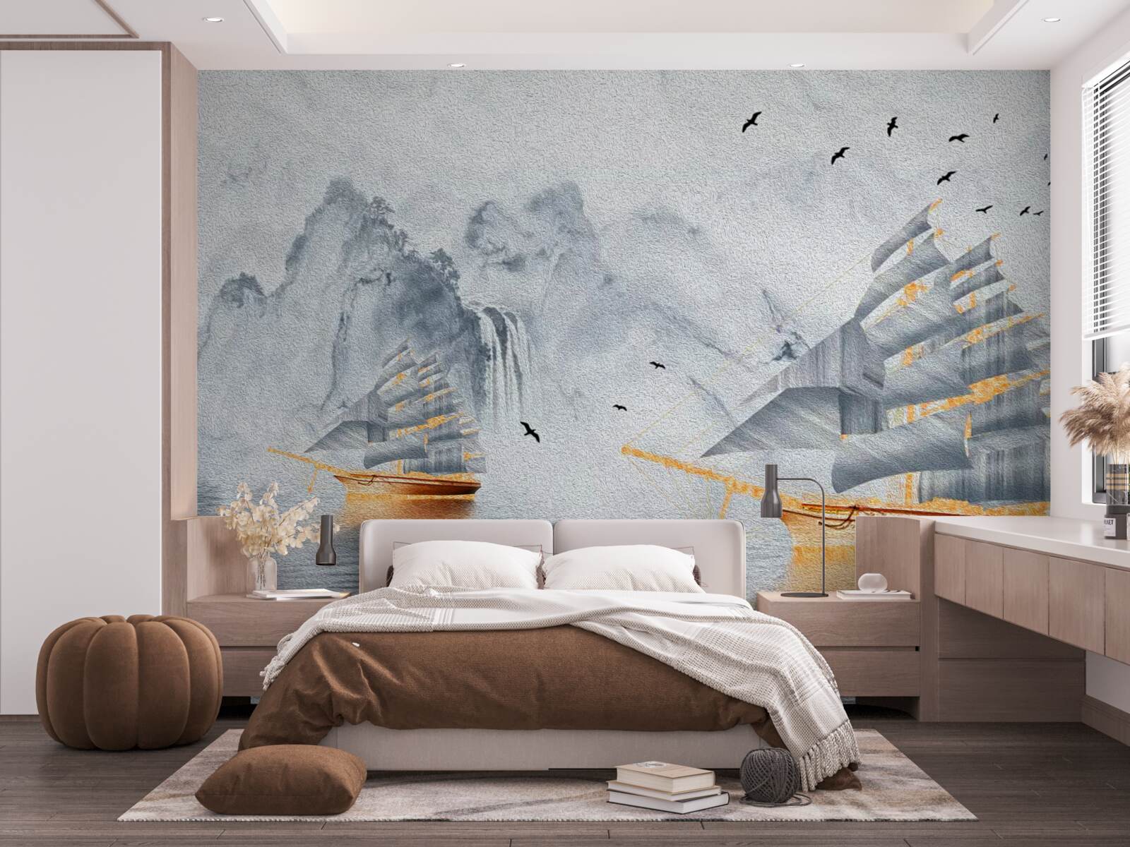 Fototapeta z portu wypływa malowniczy statek na żaglach