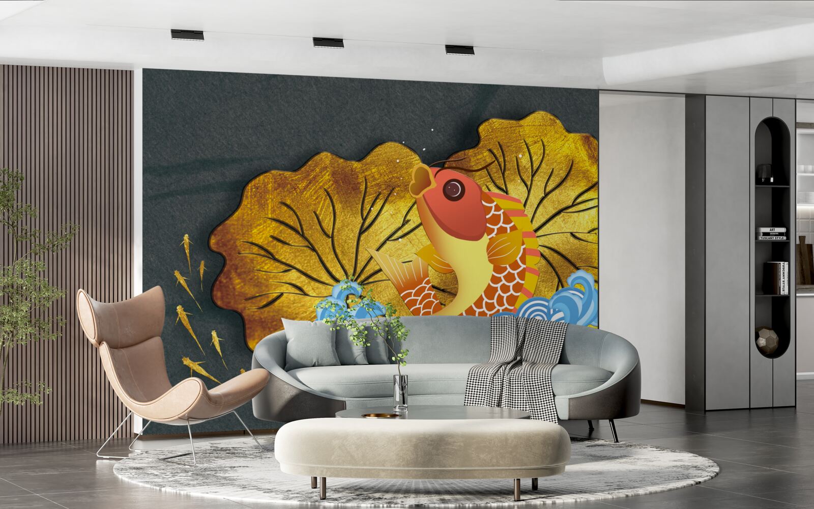 Fototapeta liście jesienią i ryby w wodzie