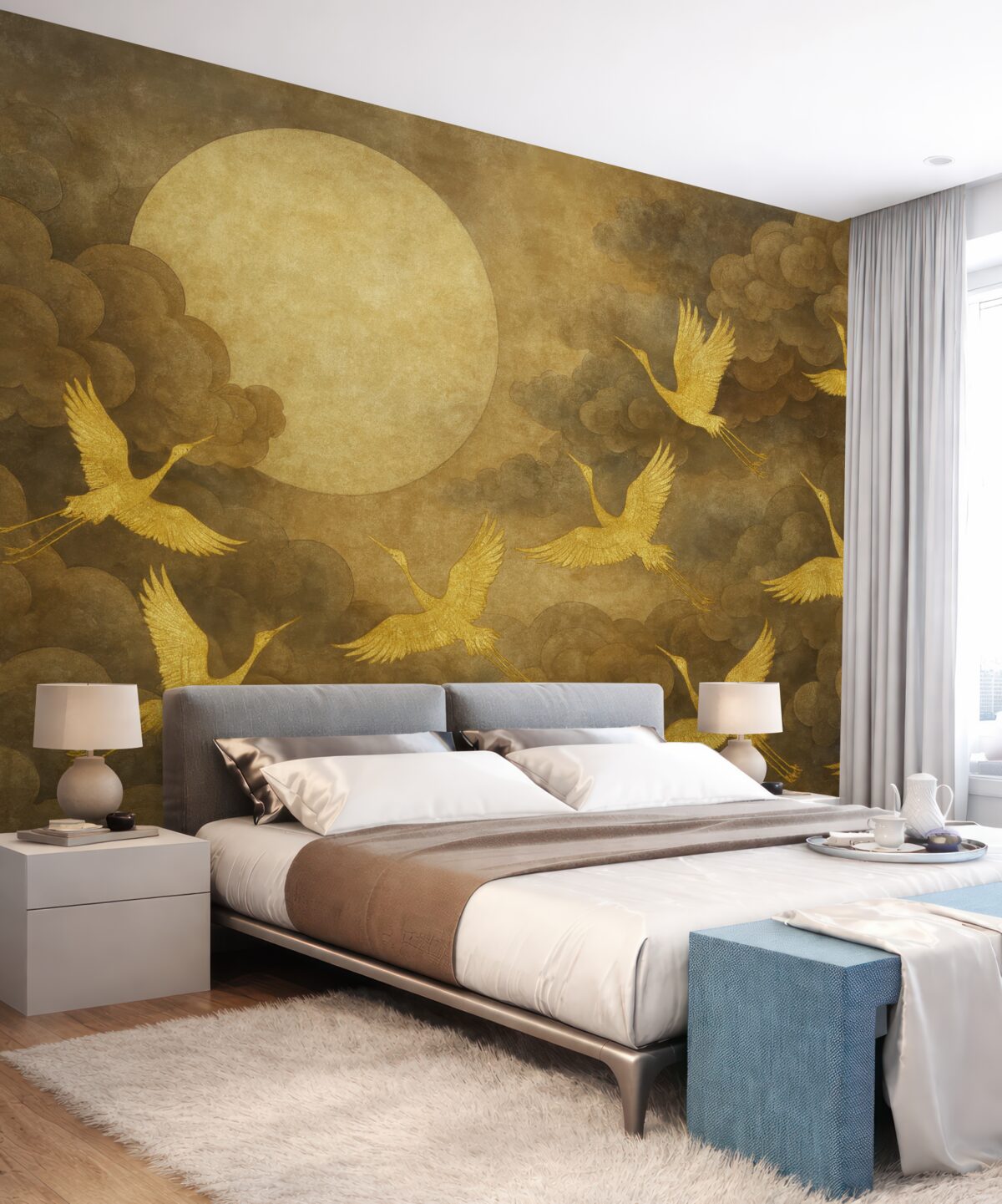 Fototapeta Lot żurawi, w stylu chińskim.