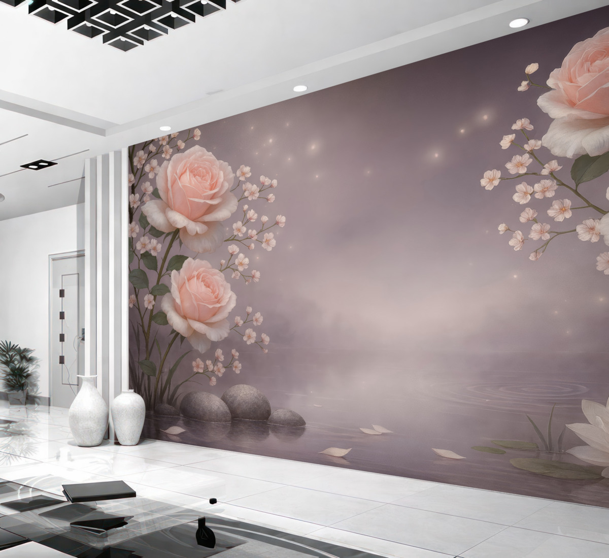 Fototapeta Kwiaty róży na powierzchni wody.