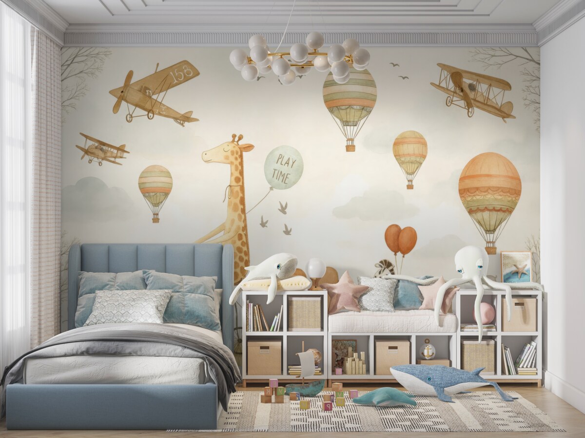 Fototapeta Pokaz technologii lotniczej w formie przypominającej akwarele.