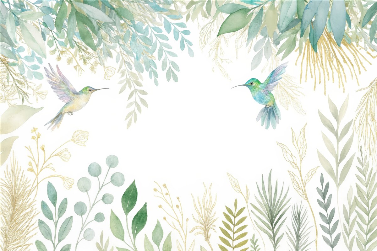 Fototapeta Rośliny egzotyczne oraz kolibry.