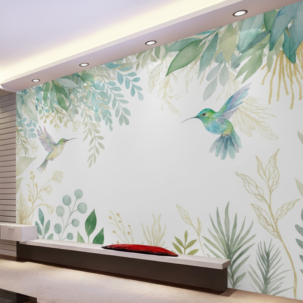 Fototapeta Rośliny egzotyczne oraz kolibry.