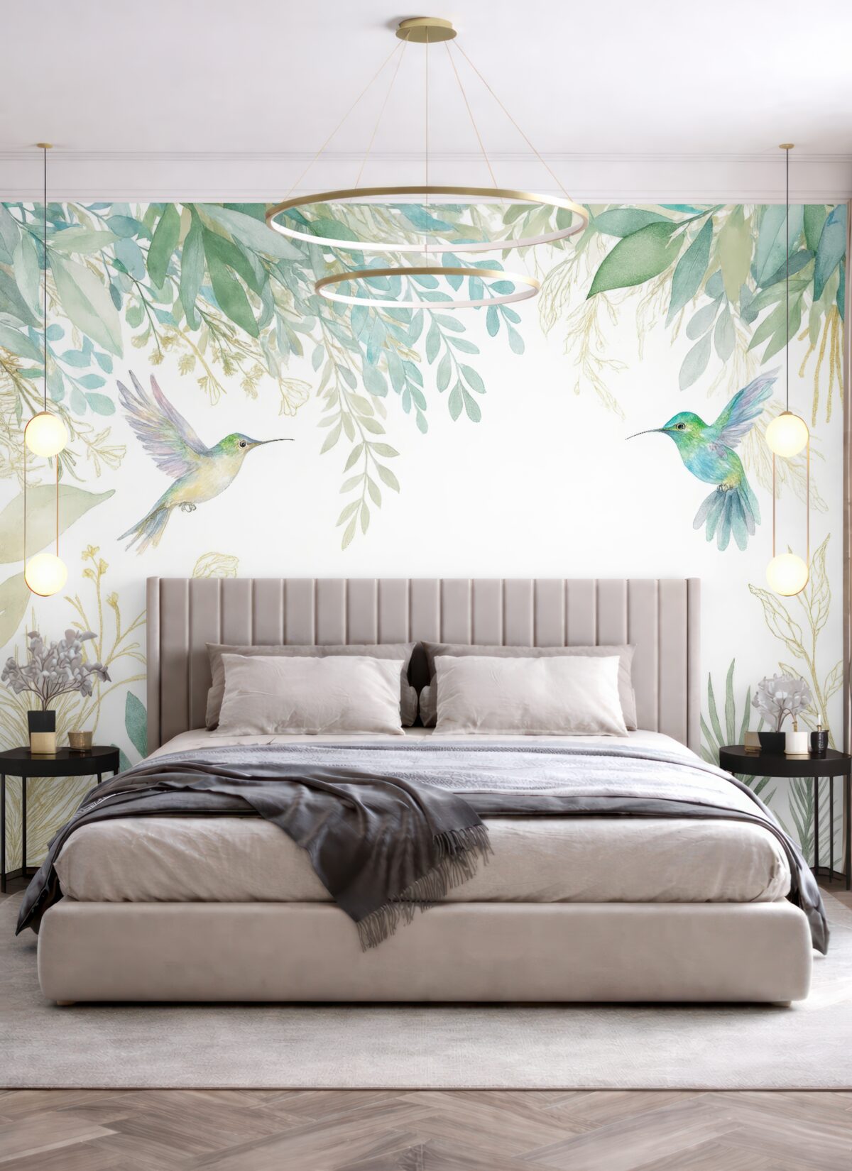 Fototapeta Rośliny egzotyczne oraz kolibry.