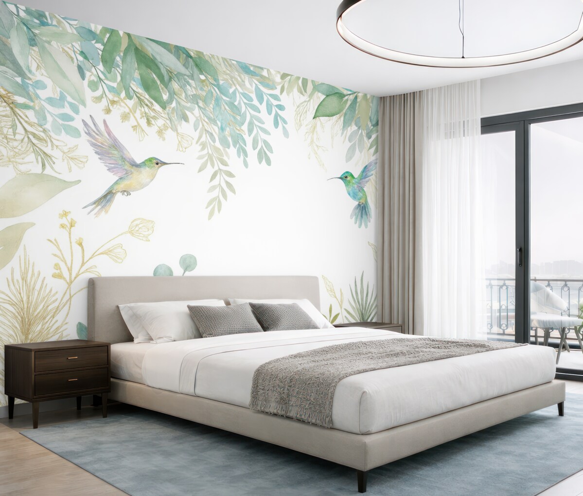 Fototapeta Rośliny egzotyczne oraz kolibry.