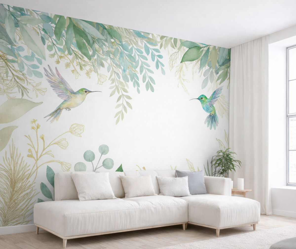 Fototapeta Rośliny egzotyczne oraz kolibry.