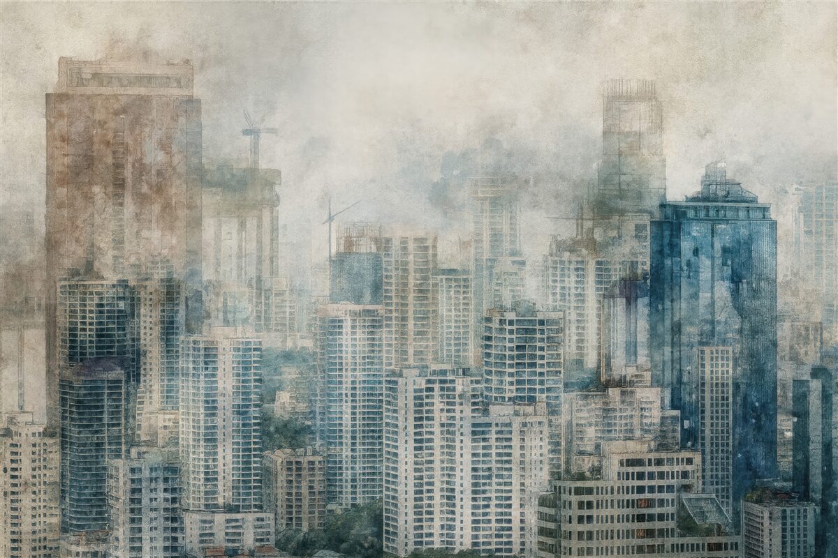 Fototapeta Wodna farba, miasto, tkanina.