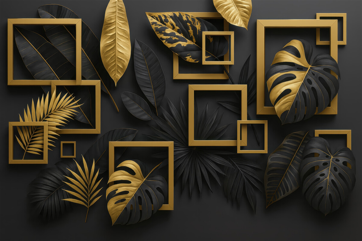 Fototapeta Stylowe oprawy z motywem zielonych liści.