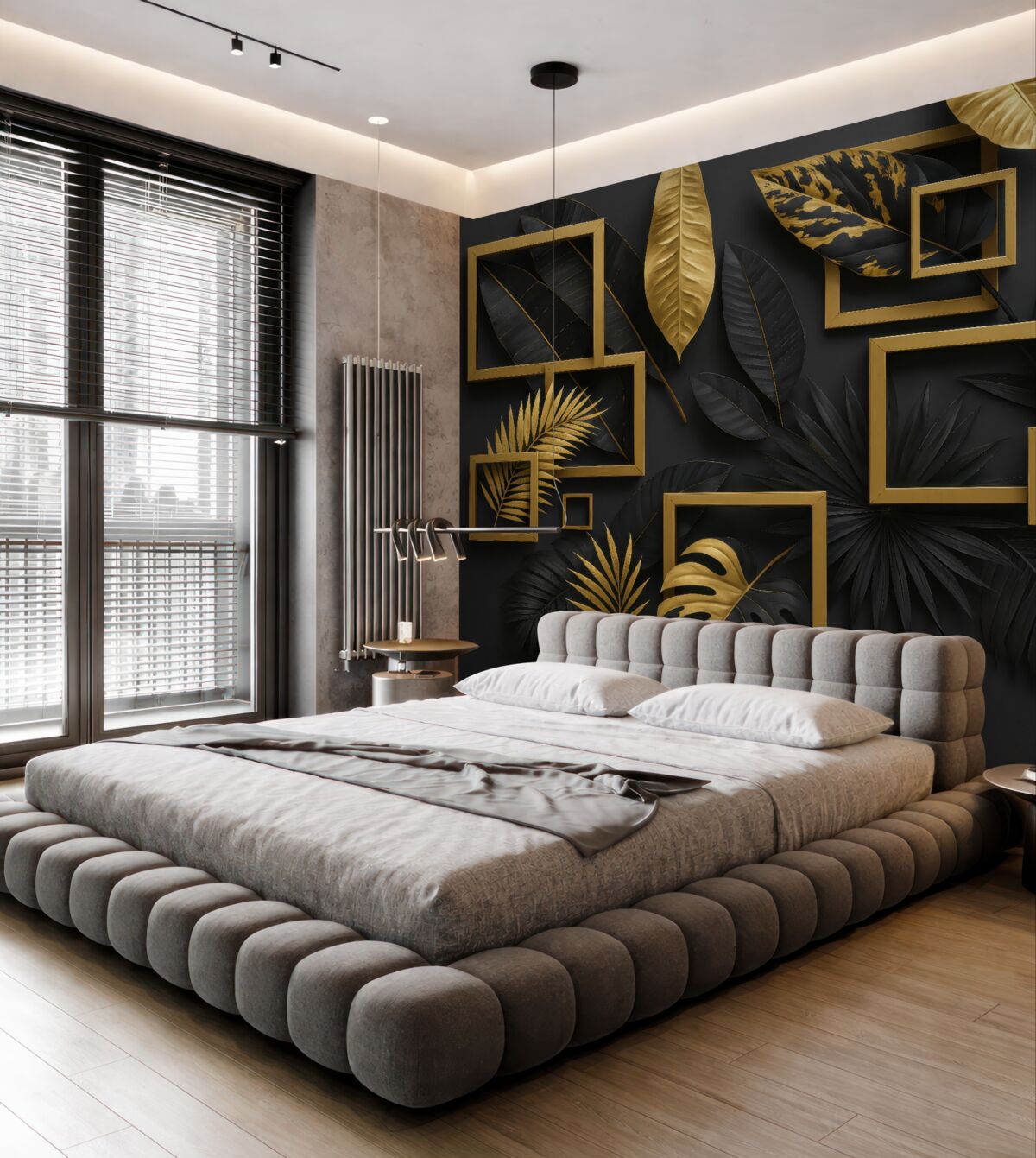 Fototapeta Stylowe oprawy z motywem zielonych liści.