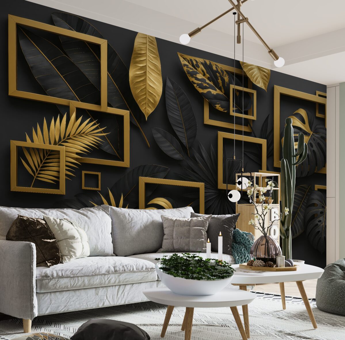 Fototapeta Stylowe oprawy z motywem zielonych liści.