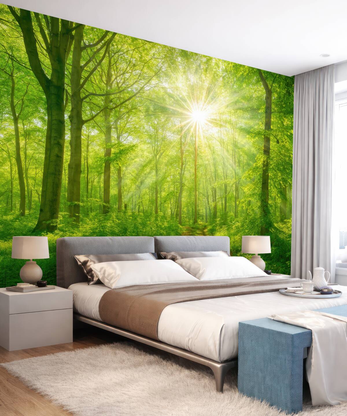 Fototapeta Trasa w nasłonecznionym lesie.