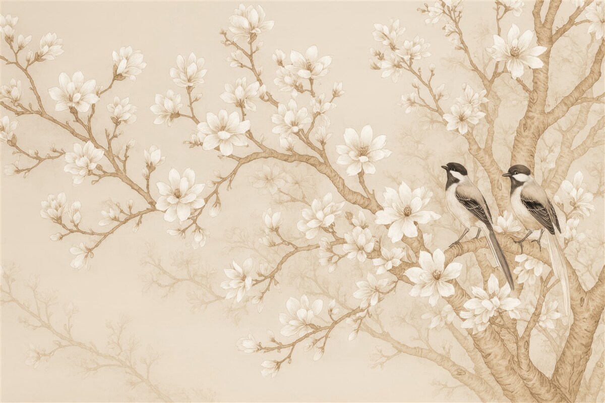 Fototapeta Rozkwitające drzewo i ptaki.