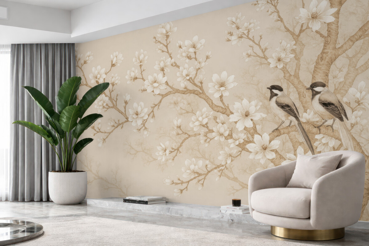 Fototapeta Rozkwitające drzewo i ptaki.