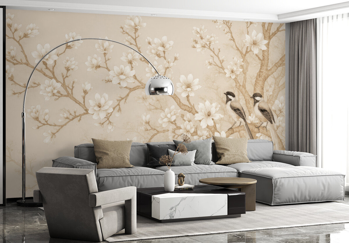 Fototapeta Rozkwitające drzewo i ptaki.