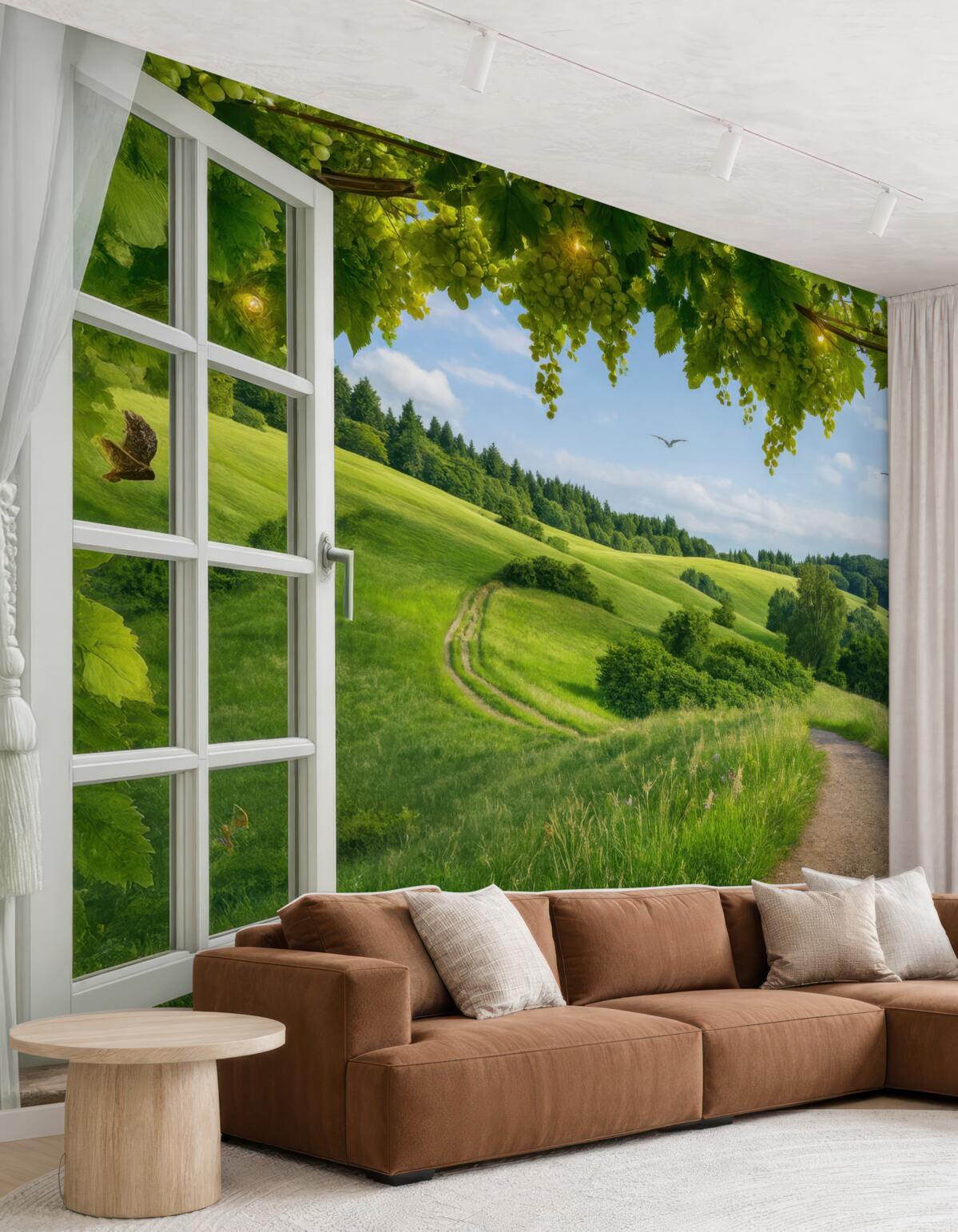 Fototapeta Widok z okna na łąkę.