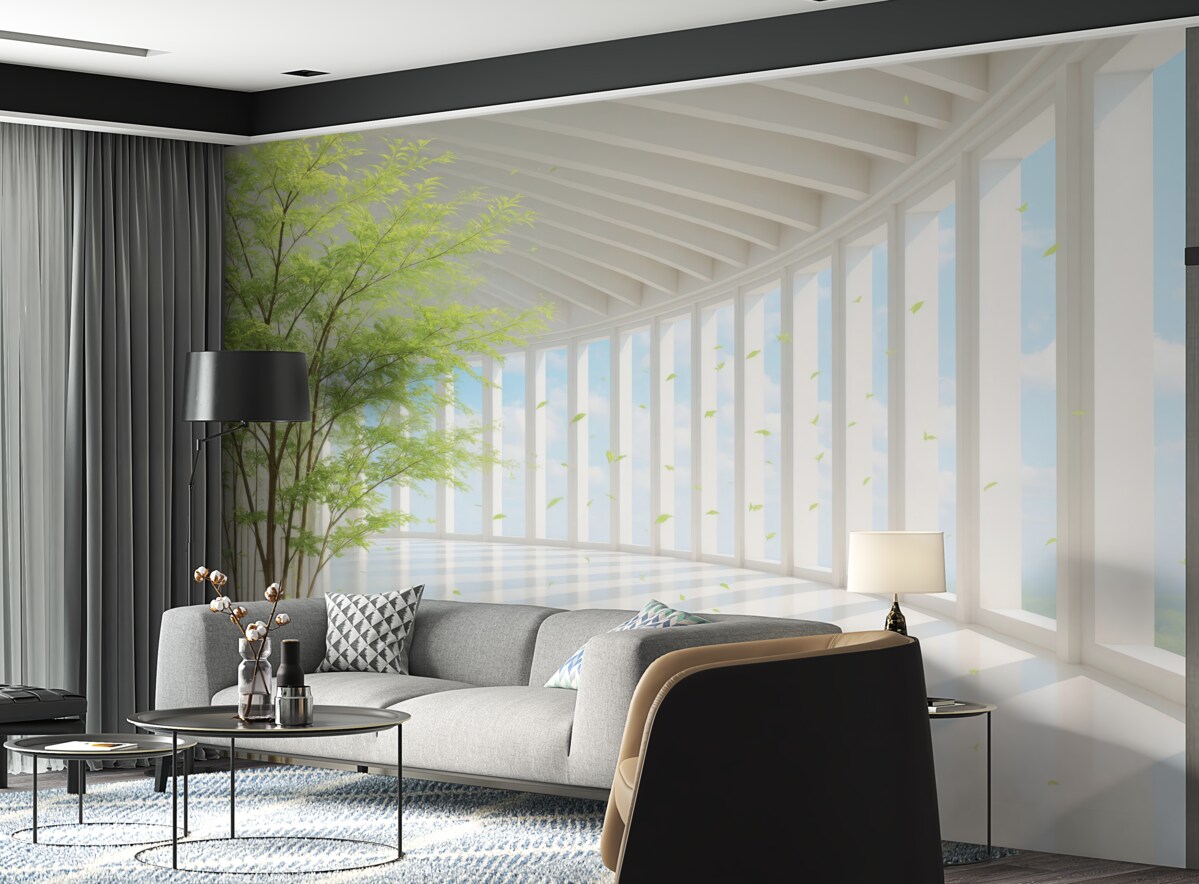 Fototapeta Tunel z panoramicznym widokiem na chmury.