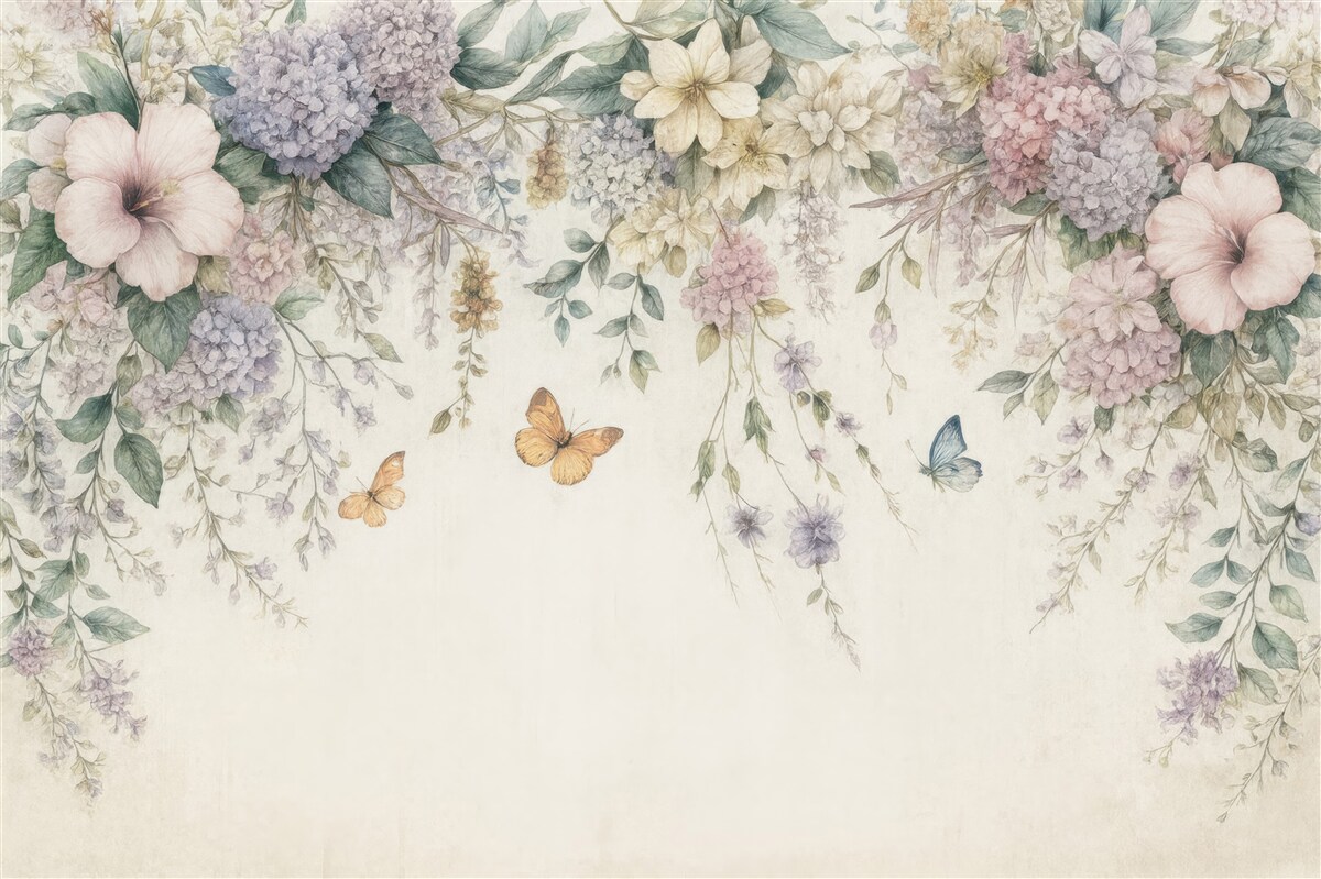 Fototapeta Kwiaty egzotyczne oraz motyle.