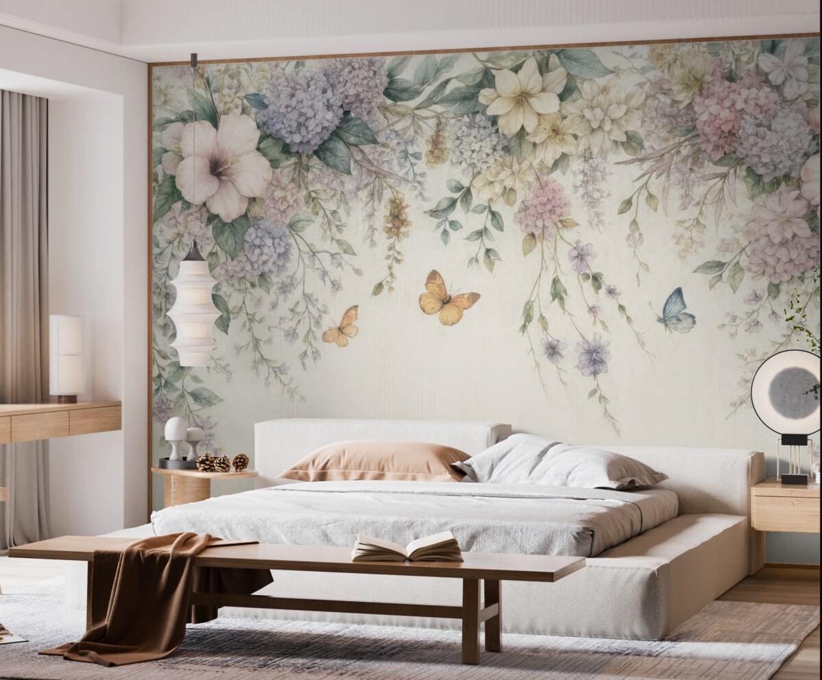 Fototapeta Kwiaty egzotyczne oraz motyle.