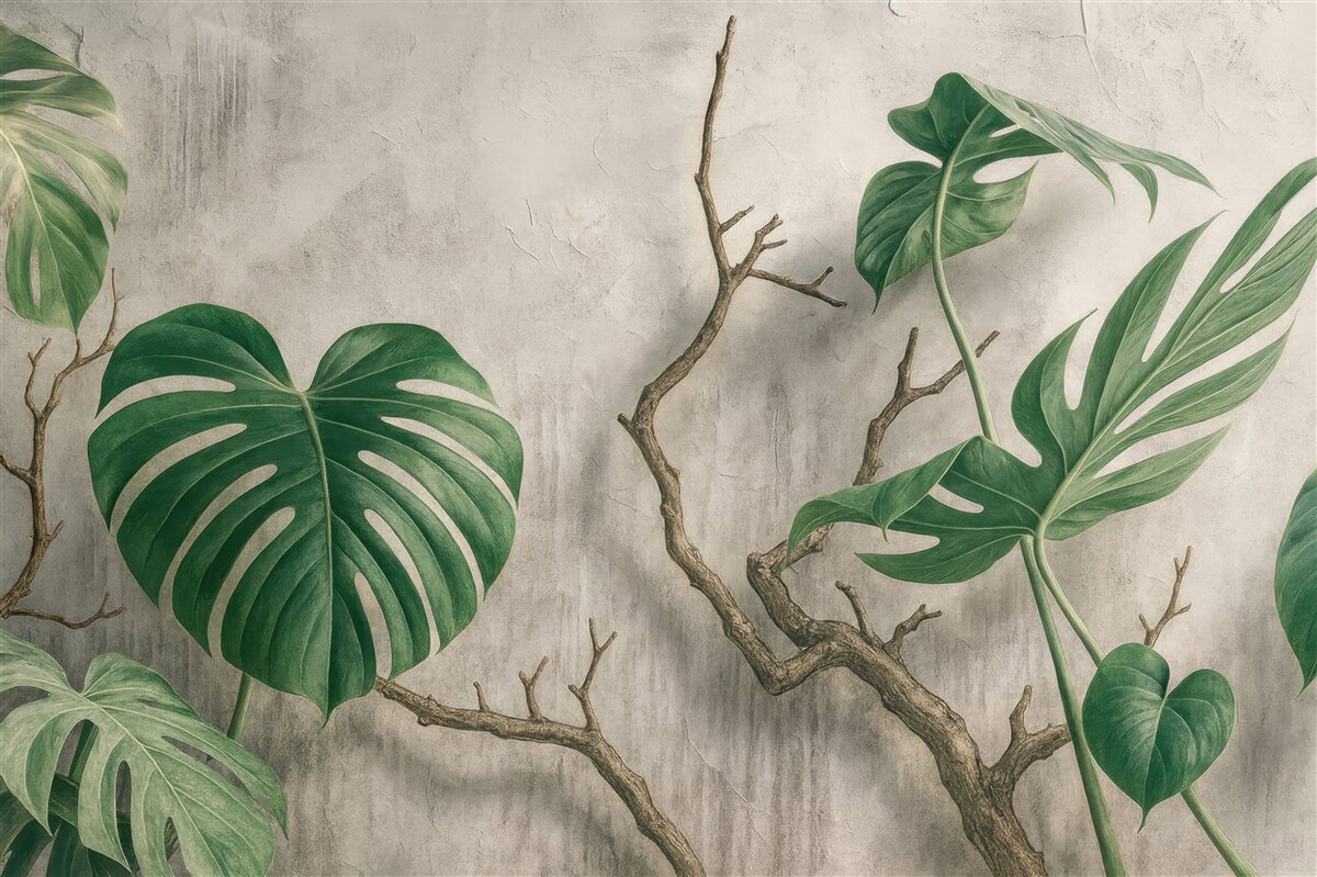 Fototapeta Roślina, kwiat i ptaszek.