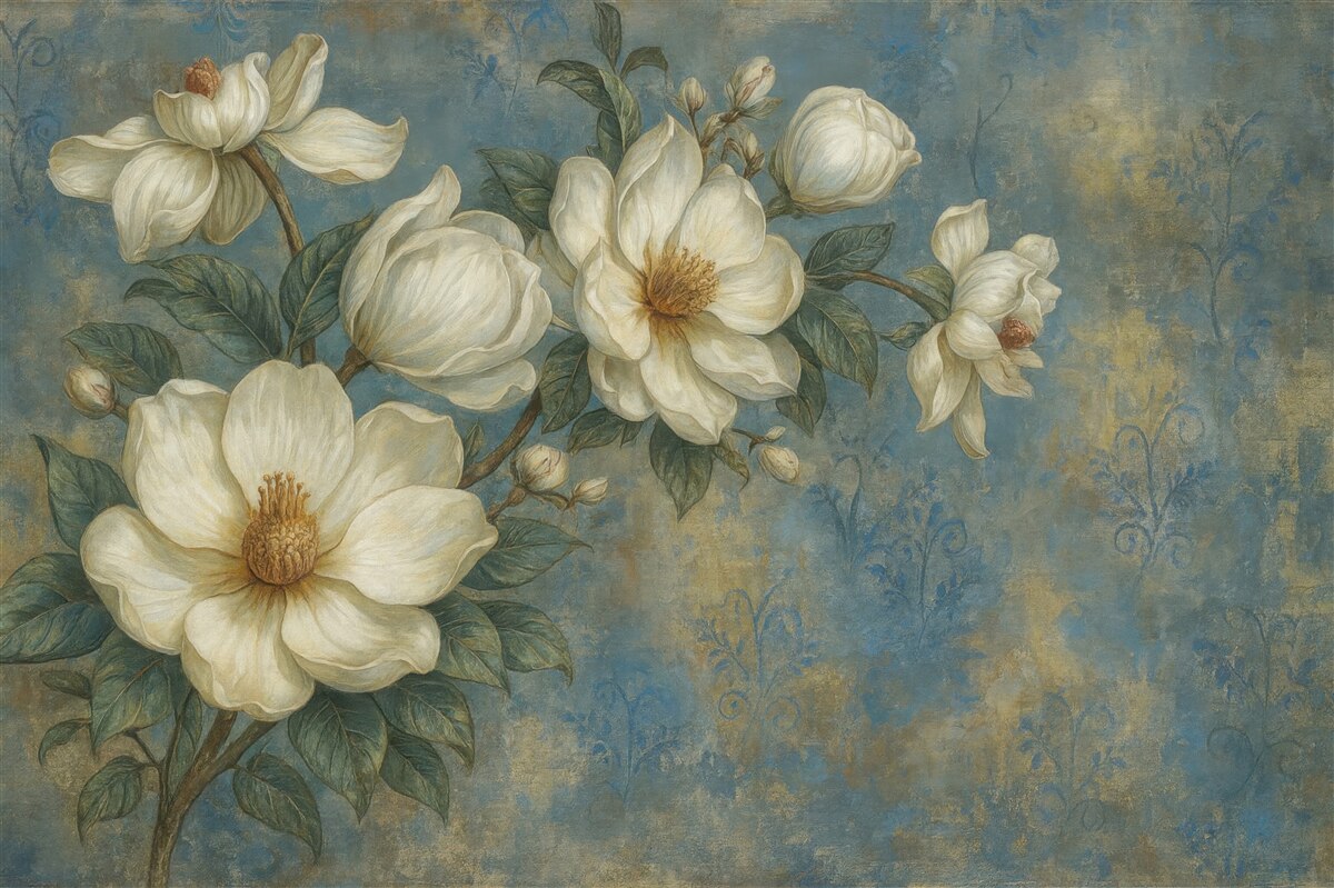 Fototapeta Magnolie na ścianie w stylu grunge.