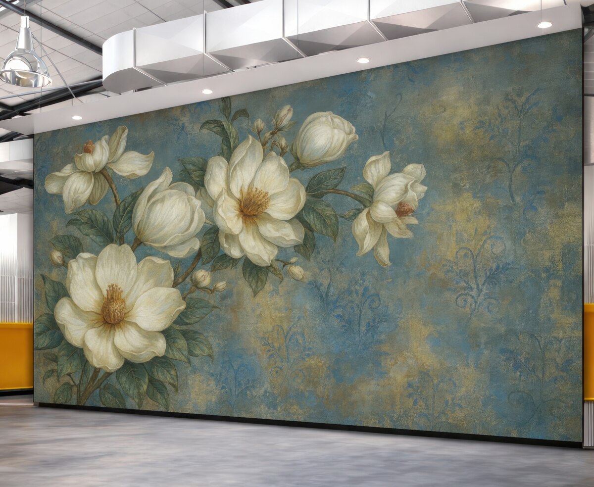 Fototapeta Magnolie na ścianie w stylu grunge.