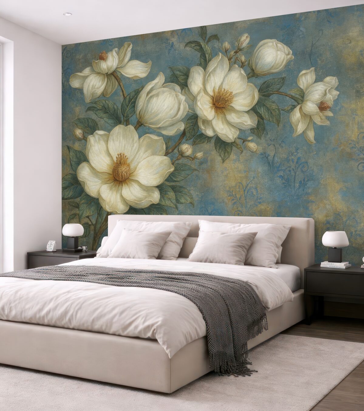 Fototapeta Magnolie na ścianie w stylu grunge.