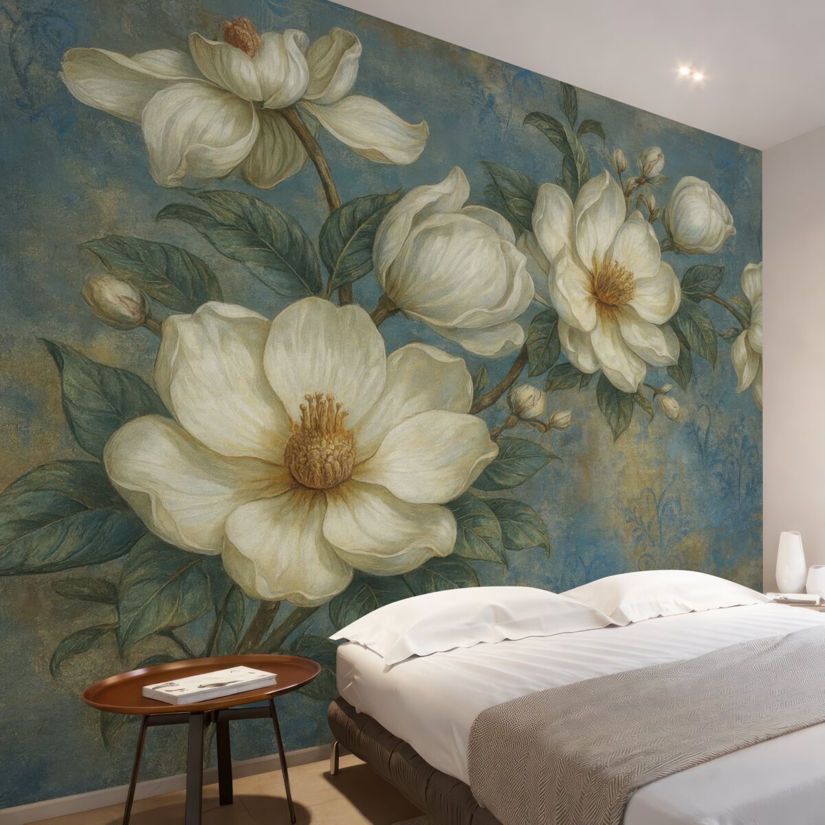 Fototapeta Magnolie na ścianie w stylu grunge.