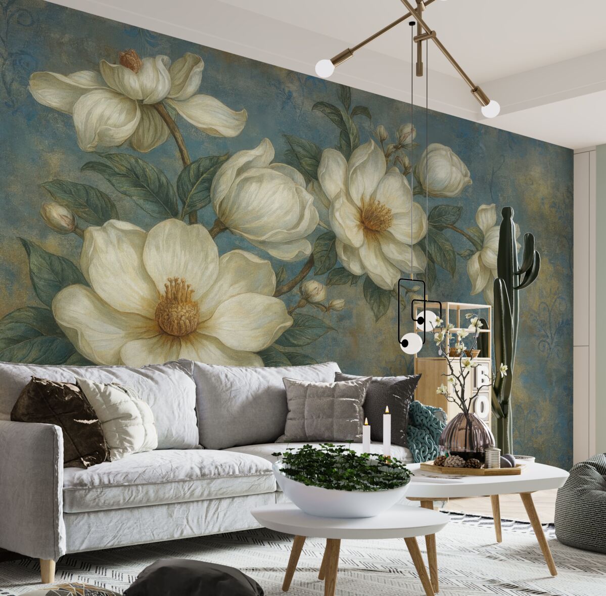 Fototapeta Magnolie na ścianie w stylu grunge.