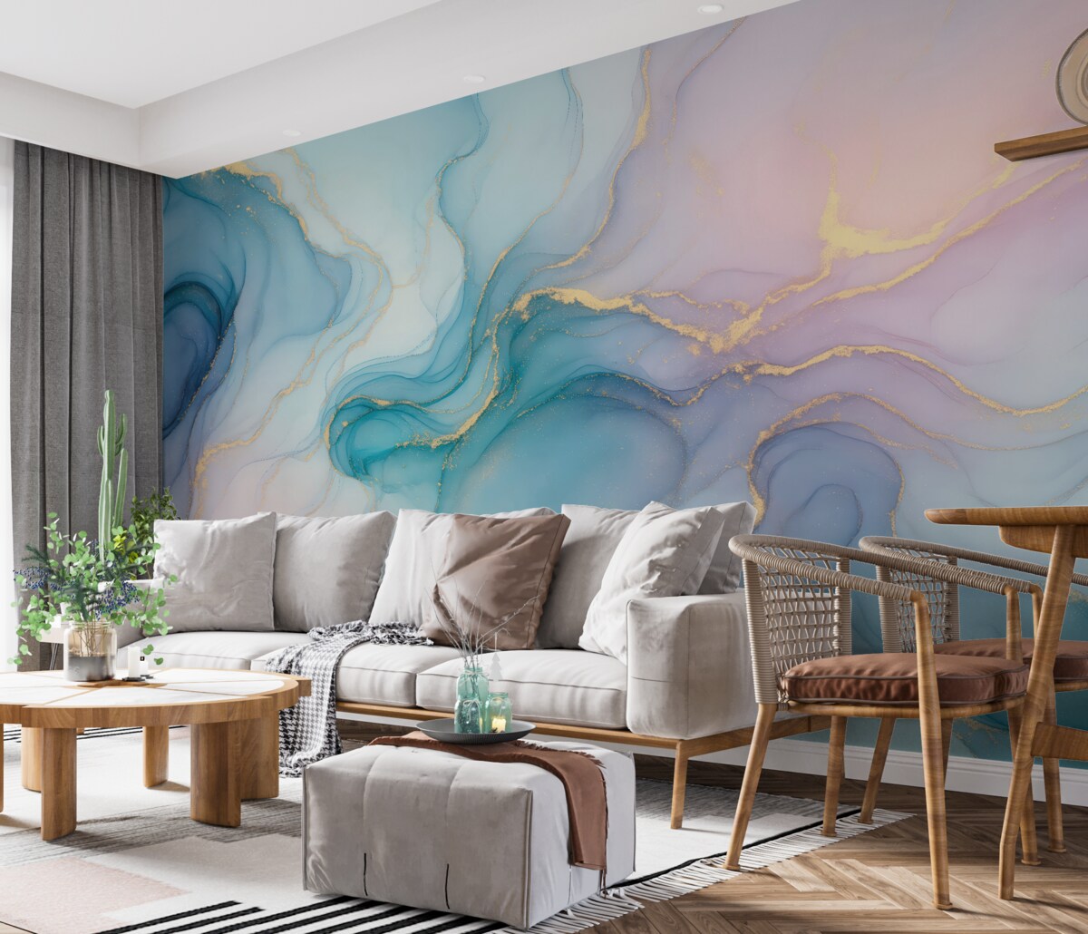 Fototapeta Marmur - niebieskawy, różowy