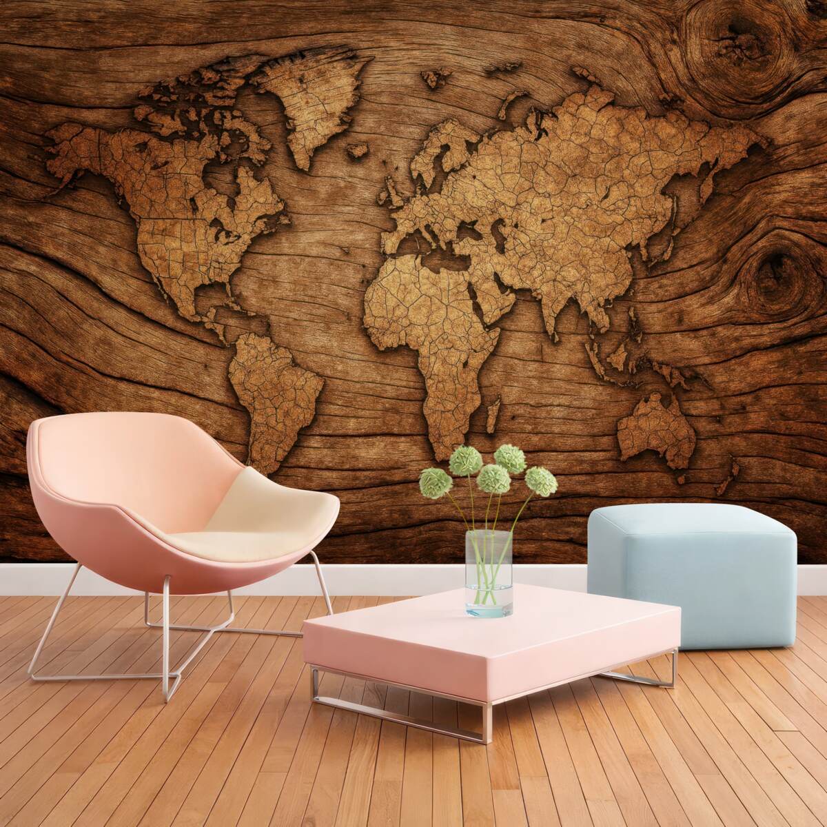 Fototapeta Globalna mapa na drewnie.