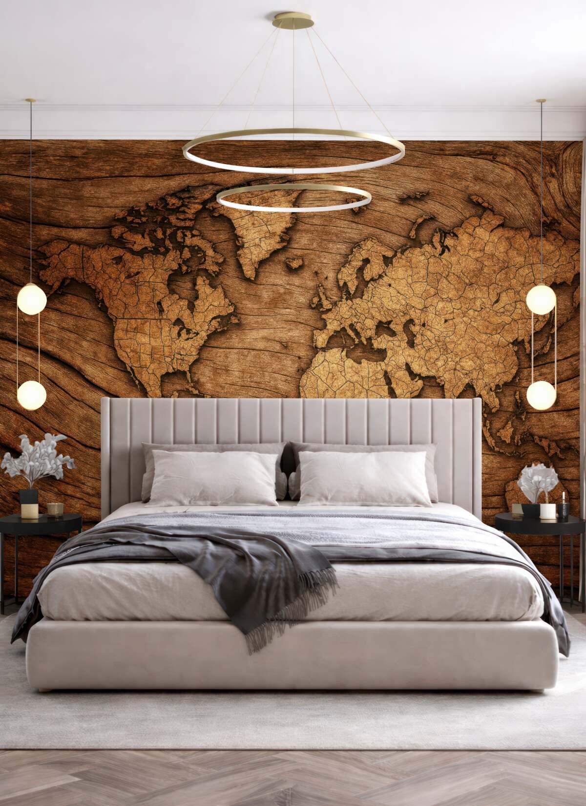 Fototapeta Globalna mapa na drewnie.